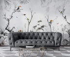 Black And White Jungle Wallpaper : Lemur And Toucan Ink Mural - View 3