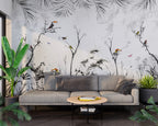 Black And White Jungle Wallpaper : Lemur And Toucan Ink Mural - View 4