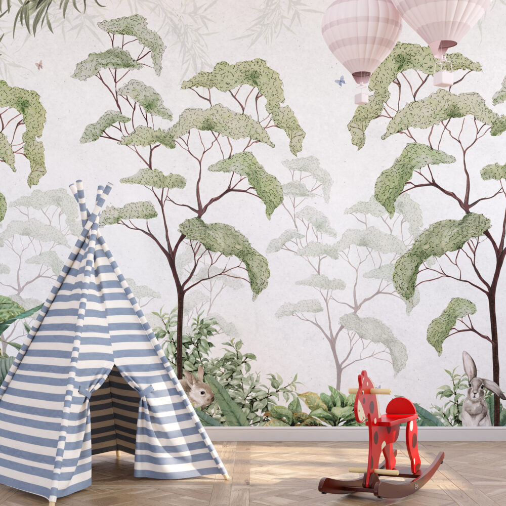 Green Tree Canopy Wallpaper : Watercolor Forest Arch Mural - View 6