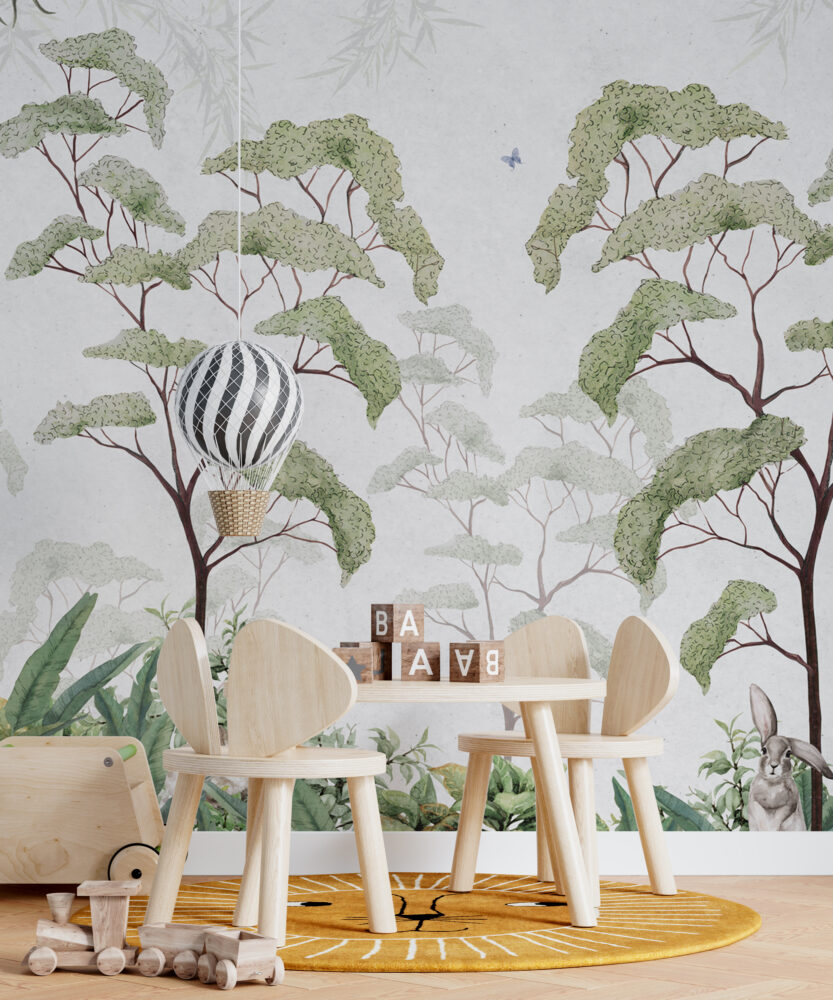 Green Tree Canopy Wallpaper : Watercolor Forest Arch Mural - View 3