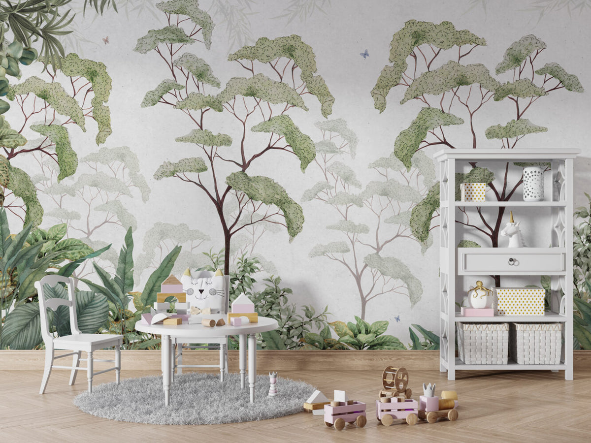 Green Tree Canopy Wallpaper : Watercolor Forest Arch Mural - View 4