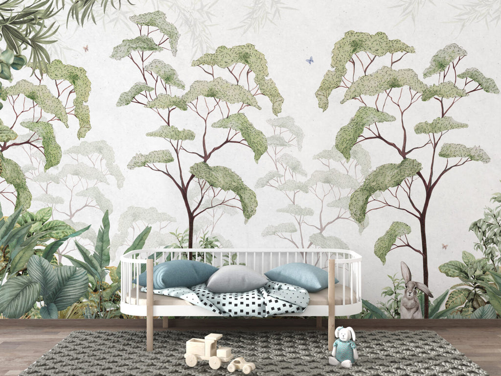Green Tree Canopy Wallpaper : Watercolor Forest Arch Mural - View 5