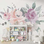 Watercolor Rose Wallpaper : Pastel Pink And Lilac Bouquet Mural - View 6