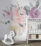 Watercolor Rose Wallpaper : Pastel Pink And Lilac Bouquet Mural - View 5