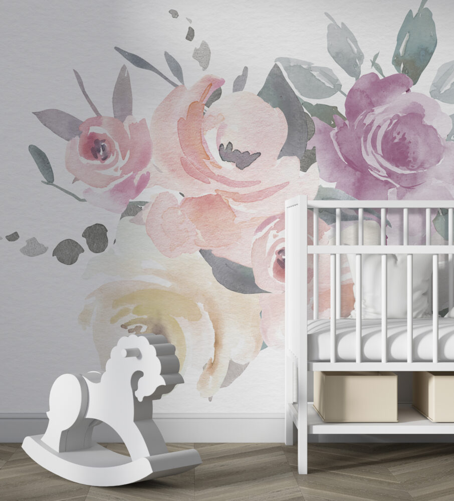 Watercolor Rose Wallpaper : Pastel Pink And Lilac Bouquet Mural - View 5