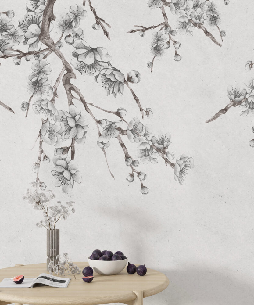 Cherry Blossom Sketch Wallpaper : Grey Branch Mural - View 4