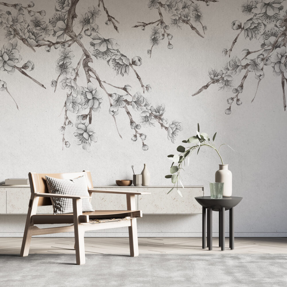 Cherry Blossom Sketch Wallpaper : Grey Branch Mural - View 5
