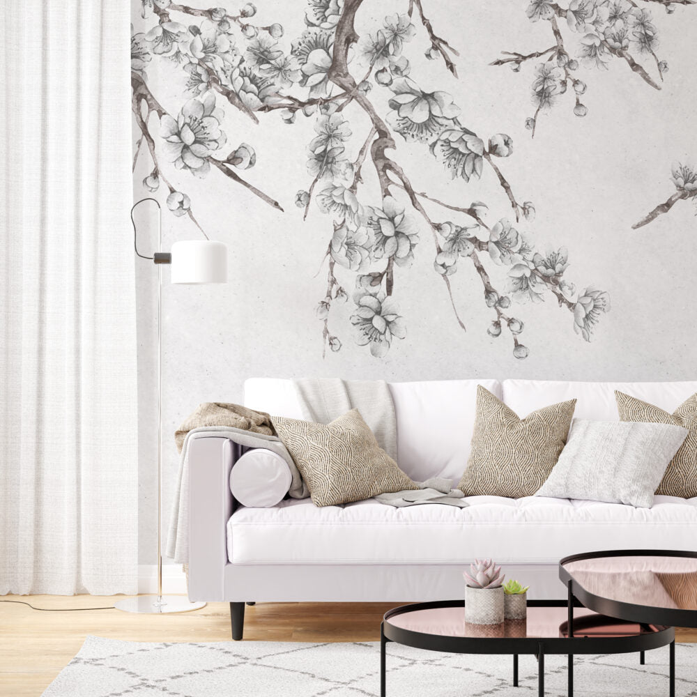 Cherry Blossom Sketch Wallpaper : Grey Branch Mural