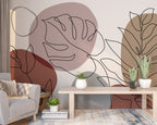 Line Art Leaf Wallpaper : Boho Blush Shapes Mural