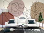 Line Art Leaf Wallpaper : Boho Blush Shapes Mural - View 4