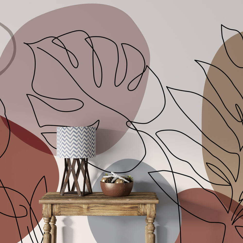 Line Art Leaf Wallpaper : Boho Blush Shapes Mural - View 5