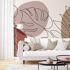 Line Art Leaf Wallpaper : Boho Blush Shapes Mural - View 6