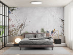 Crane And Leopard Wallpaper : Misty Botanical Forest Mural - View 4
