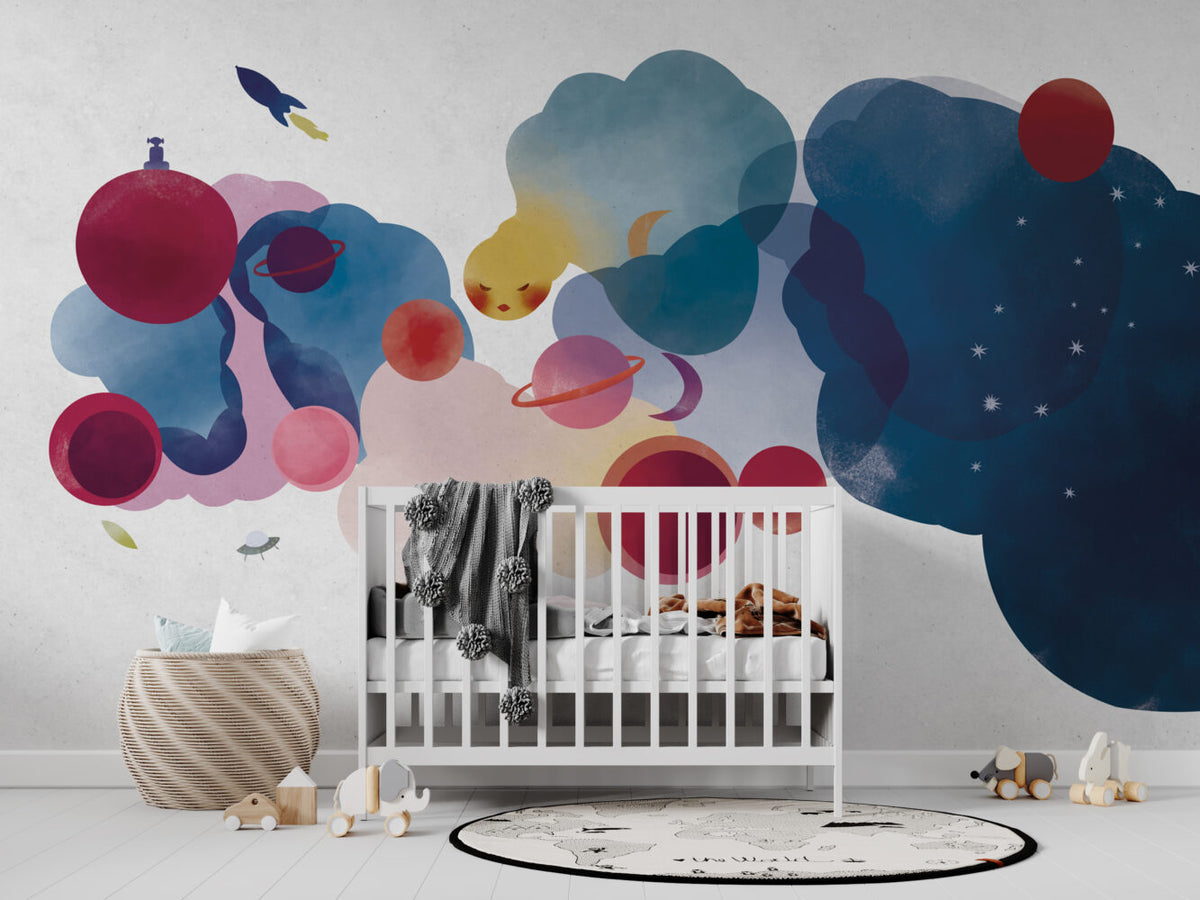 Watercolor Planet Wallpaper : Colourful Space Kids Mural - View 6