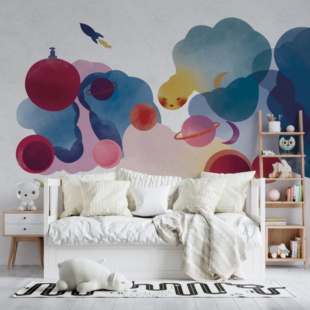 Watercolor Planet Wallpaper : Colourful Space Kids Mural - View 3