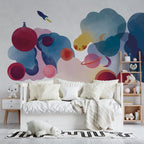 Watercolor Planet Wallpaper : Colourful Space Kids Mural - View 3