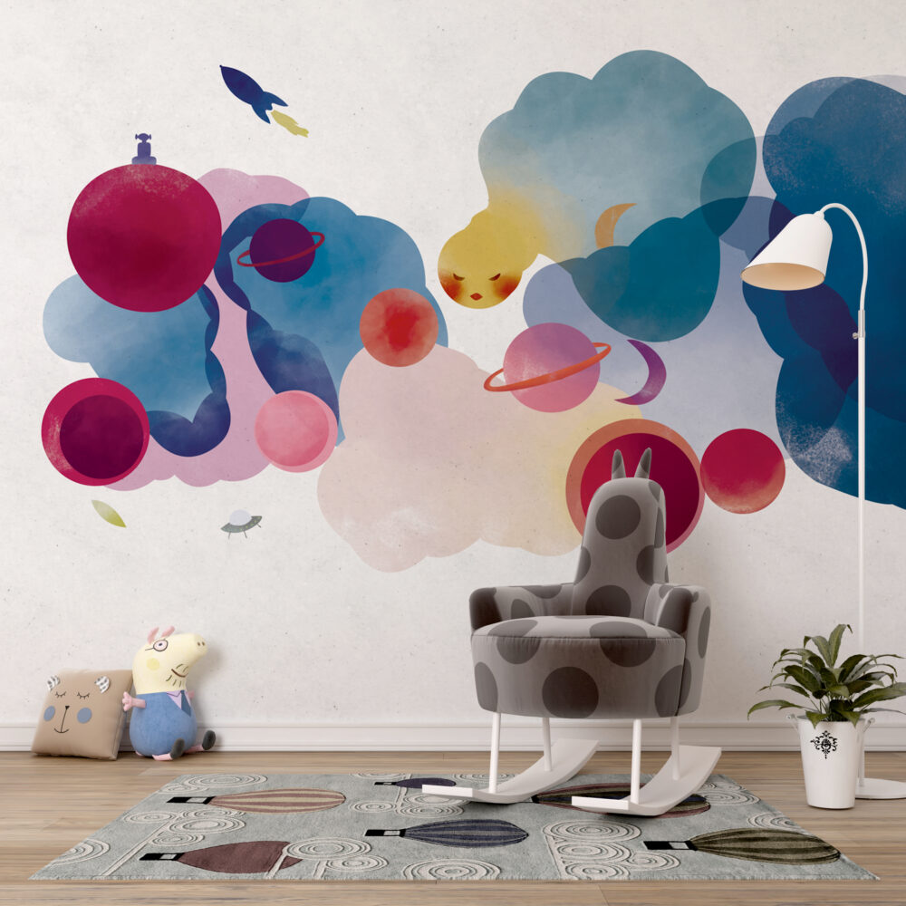Watercolor Planet Wallpaper : Colourful Space Kids Mural - View 4