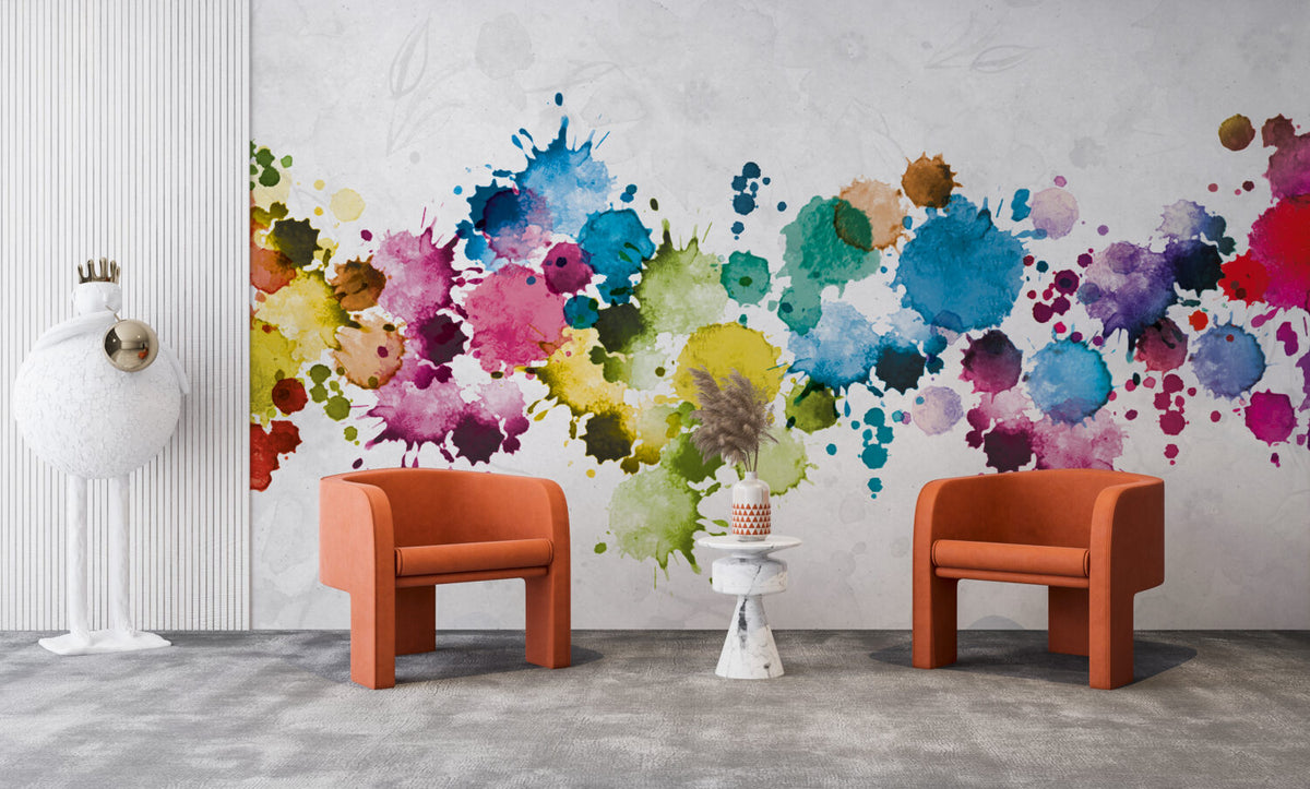 Paint Splash Wallpaper : Colourful Watercolor Splatter Mural - View 5