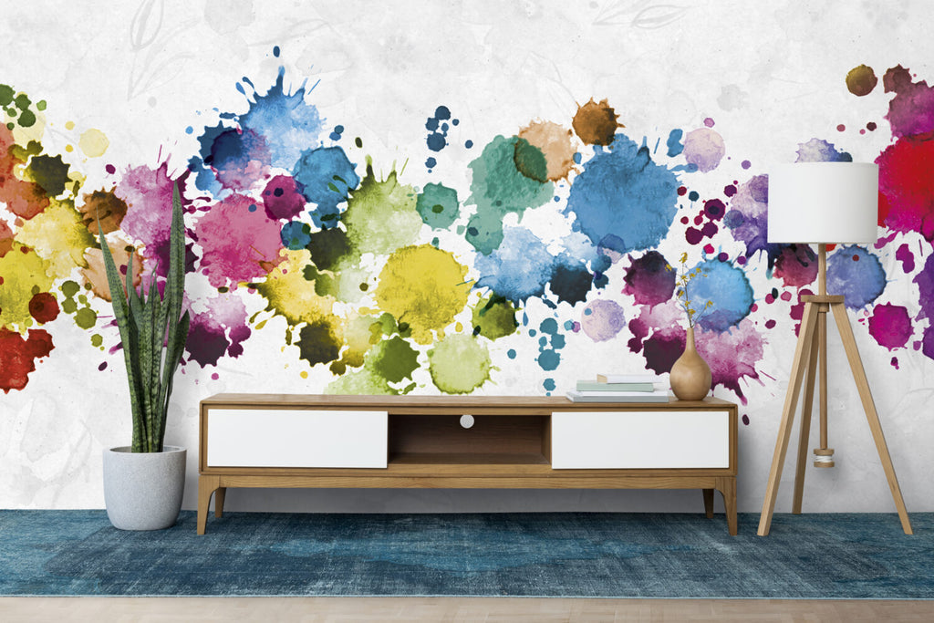 Paint Splash Wallpaper : Colourful Watercolor Splatter Mural - View 3