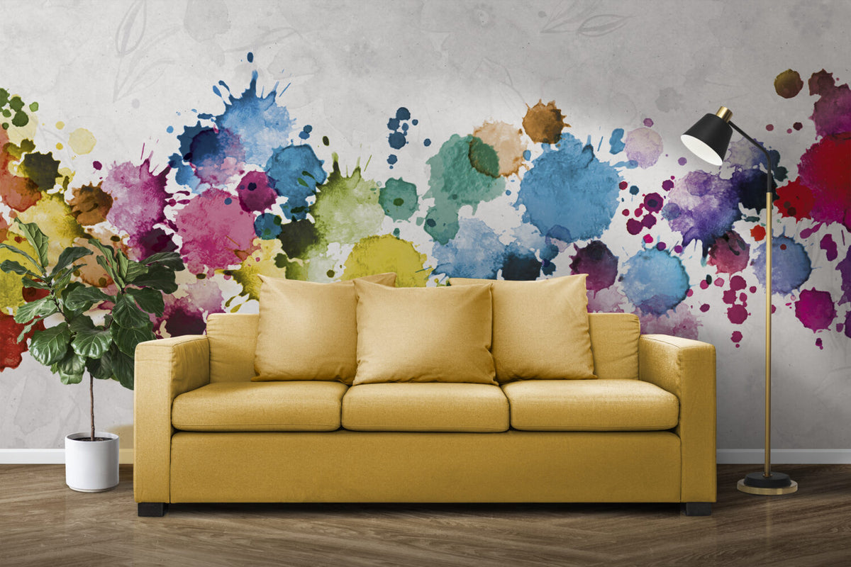 Paint Splash Wallpaper : Colourful Watercolor Splatter Mural - View 4
