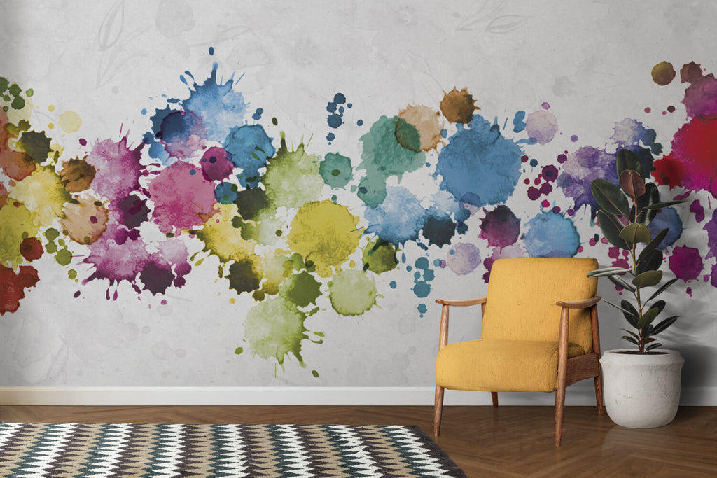 Paint Splash Wallpaper : Colourful Watercolor Splatter Mural
