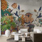 Folk Art Floral Wallpaper : Bold Stylized Flowers Mural - View 3