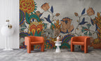 Folk Art Floral Wallpaper : Bold Stylized Flowers Mural - View 4