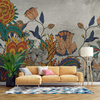 Folk Art Floral Wallpaper : Bold Stylized Flowers Mural - View 5