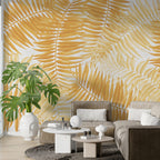 Golden Palm Leaf Wallpaper : Yellow Tropical Fronds Mural - View 4