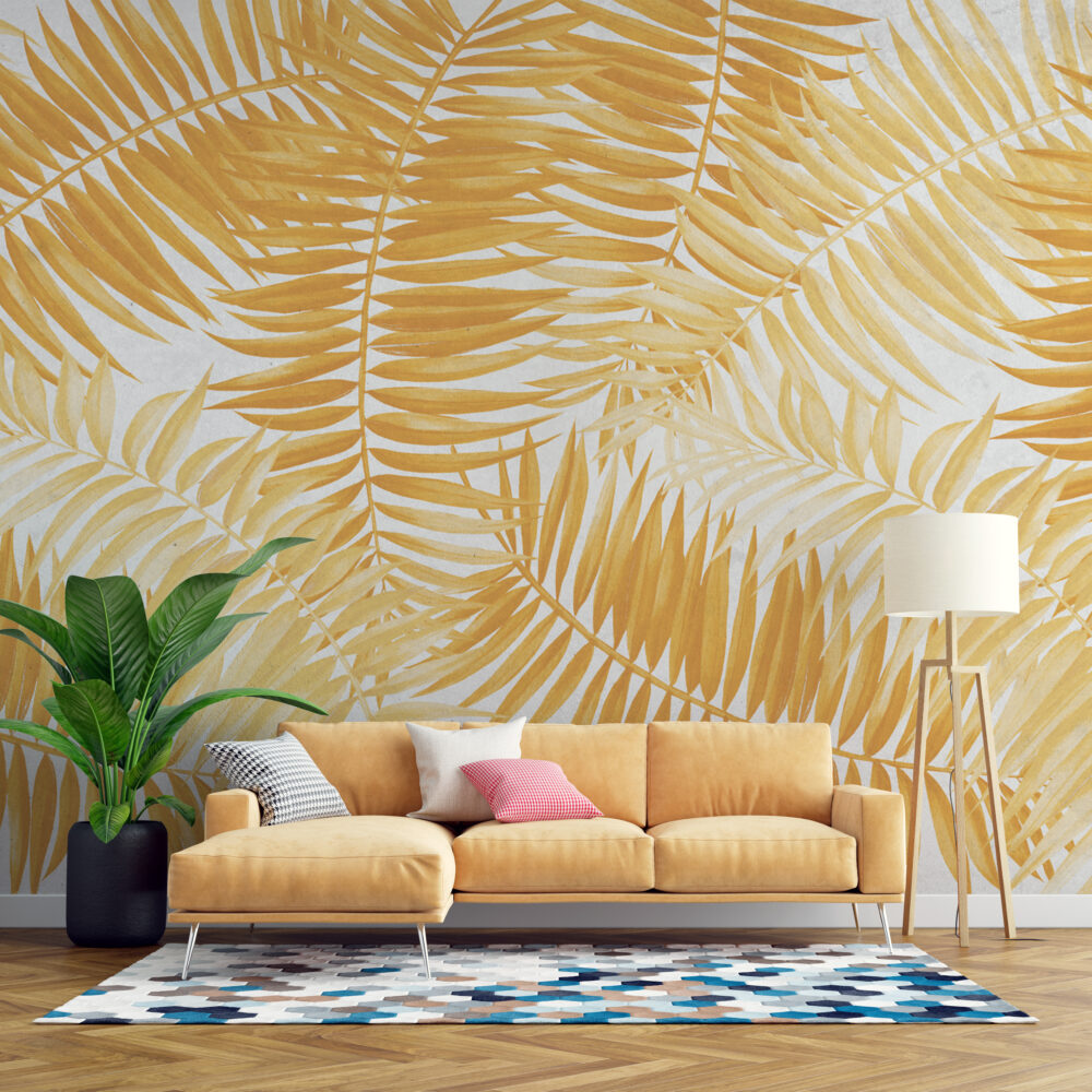 Golden Palm Leaf Wallpaper : Yellow Tropical Fronds Mural
