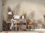 Brown Palm Leaf Wallpaper : Neutral Tropical Fronds Mural - View 6