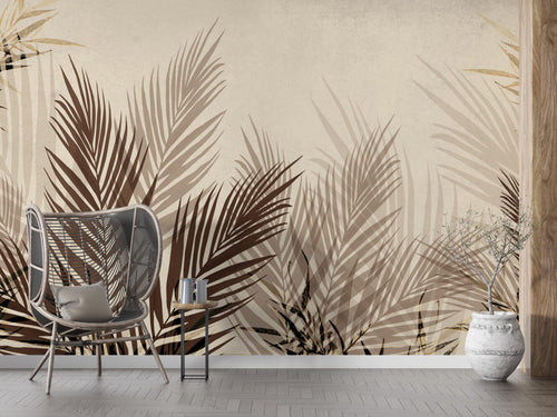Brown Palm Leaf Wallpaper : Neutral Tropical Fronds Mural
