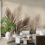 Brown Palm Leaf Wallpaper : Neutral Tropical Fronds Mural - View 3