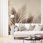 Brown Palm Leaf Wallpaper : Neutral Tropical Fronds Mural - View 5