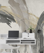 Beige Brushstroke Wallpaper : Abstract Ink Swirl Mural - View 6