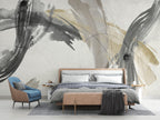 Beige Brushstroke Wallpaper : Abstract Ink Swirl Mural