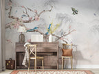 Bird On Branch Wallpaper : Blue Magpie And Blossom Mural - View 6