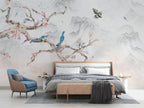 Bird On Branch Wallpaper : Blue Magpie And Blossom Mural - View 5