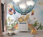 Rainbow Animals Wallpaper : Hot Air Balloon Safari Kids Mural - View 6
