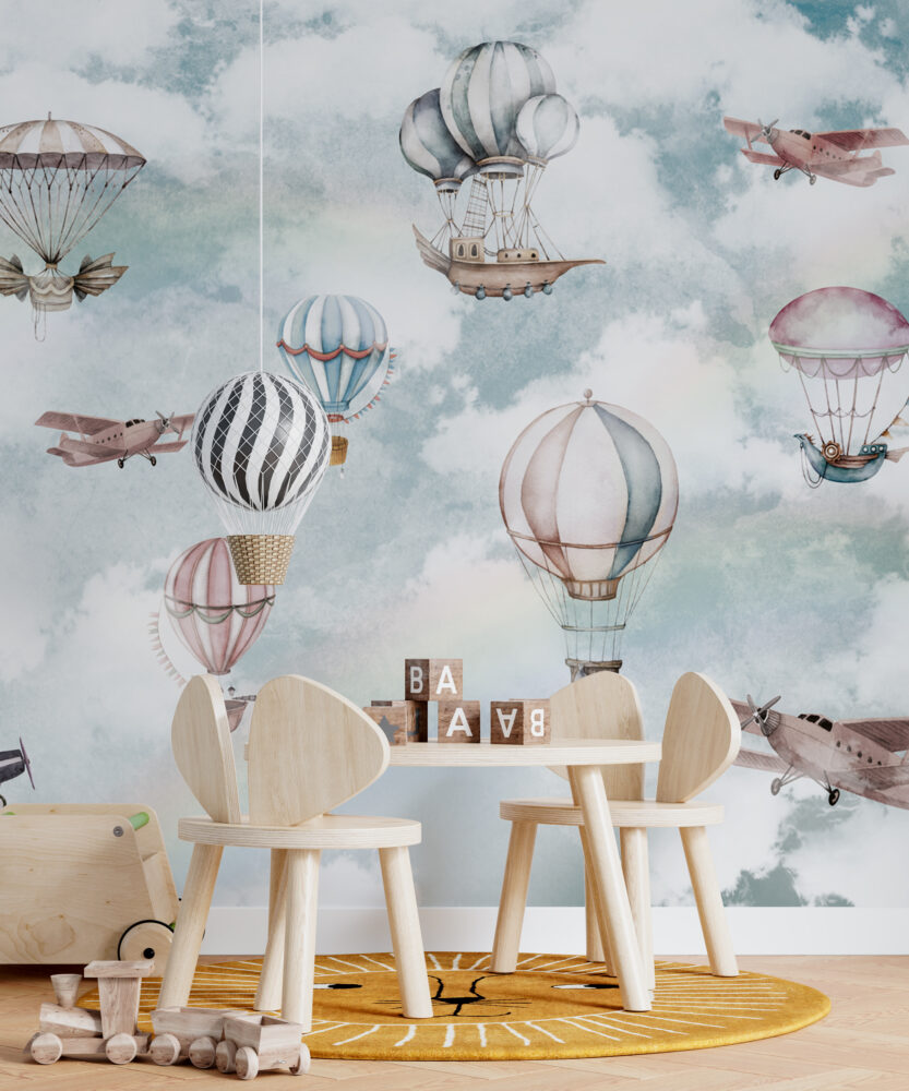 Hot Air Balloon Wallpaper : Pastel Sky Kids Mural - View 4