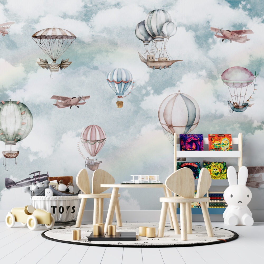 Hot Air Balloon Wallpaper : Pastel Sky Kids Mural