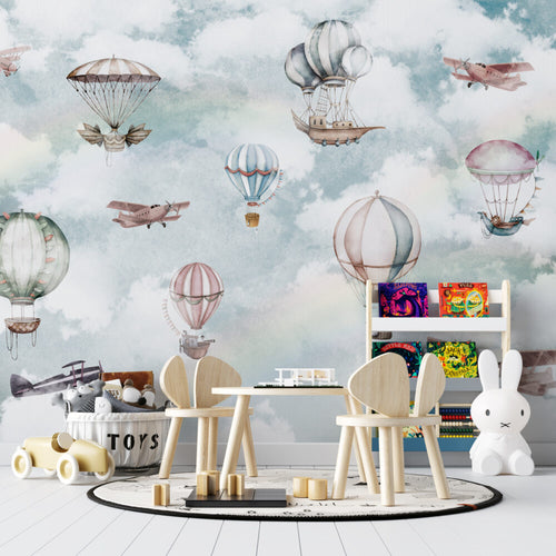 Hot Air Balloon Wallpaper : Pastel Sky Kids Mural