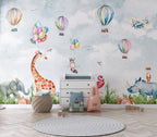 Raccoon Balloon Wallpaper : Giraffe And Flamingo Kids Mural - View 6