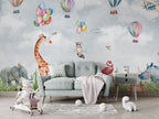 Raccoon Balloon Wallpaper : Giraffe And Flamingo Kids Mural - View 5