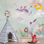 Fairy Tale Dragon Wallpaper : Pastel Rainbow Castle Kids Mural