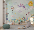 Fairy Tale Dragon Wallpaper : Pastel Rainbow Castle Kids Mural - View 3