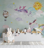 Fairy Tale Dragon Wallpaper : Pastel Rainbow Castle Kids Mural - View 5