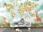 Safari World Map Wallpaper : Watercolor Animals Kids Mural - View 6