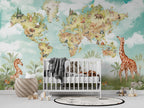 Safari World Map Wallpaper : Watercolor Animals Kids Mural - View 4