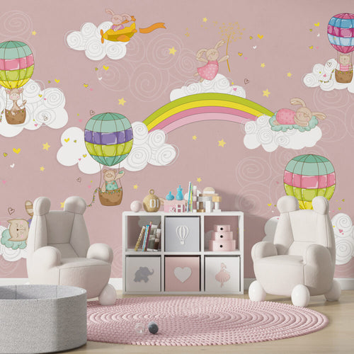 Pink Rainbow Balloon Wallpaper : Clouds And Stars Kids Mural